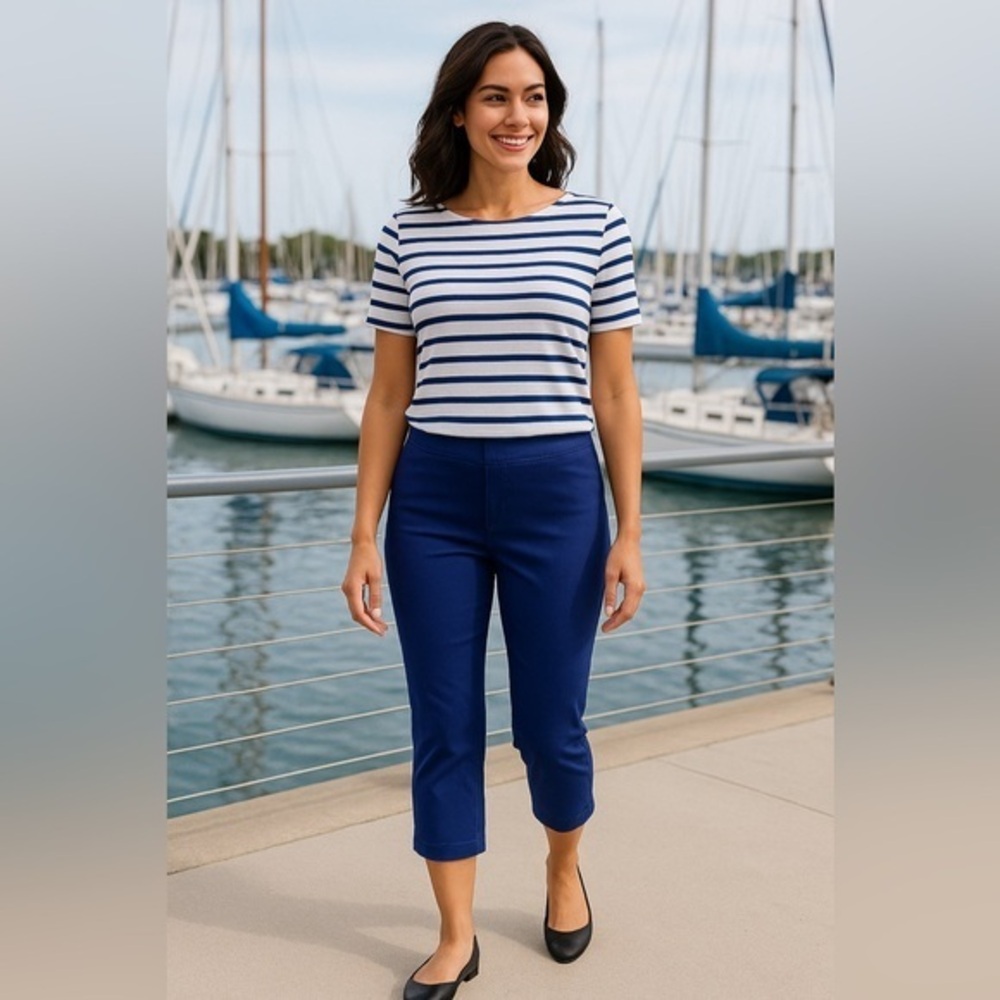 Bright Navy Cropped Pants Effortless Chic Work Weekend 24/7 Stretch EUC 8 #2409